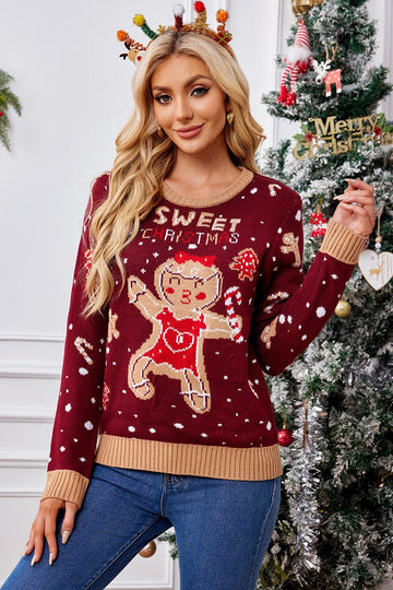Woochic pull de Noël bonhomme en pain d'épices rouge vineux S